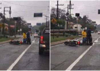 Queda de moto mobiliza SAMU na Avenida Prefeito Waldemar Grubba, em Jaraguá do Sul