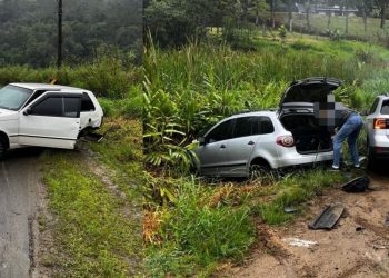 [Vídeo e fotos] Acidente envolvendo três veículos causa trânsito na Serrinha, em Jaraguá do Sul