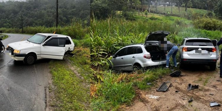 [Vídeo e fotos] Acidente envolvendo três veículos causa trânsito na Serrinha, em Jaraguá do Sul