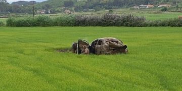 Três pessoas ficam feridas após carro cair no arrozal em Massaranduba