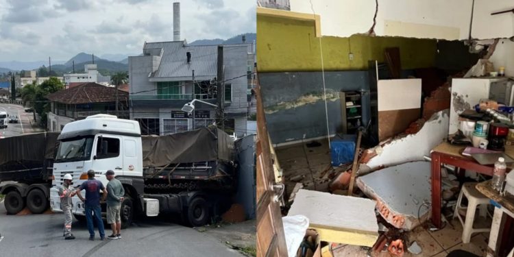 Defesa Civil interdita imóvel em Jaraguá do Sul após acidente com caminhão