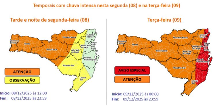 Governo de SC suspende aulas na rede estadual diante do alerta de ciclone