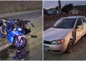 [Vídeo] Motociclista fica ferido após acidente na SC-108, em Guaramirim