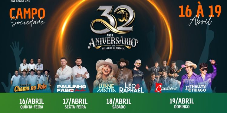 Diversos shows vão marcar os 32 anos de Bela Vista do Toldo em abril