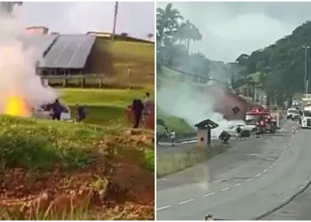 [Vídeo] Carro fica completamente destruído após pegar fogo em Massaranduba