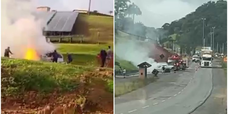 [Vídeo] Carro fica completamente destruído após pegar fogo em Massaranduba