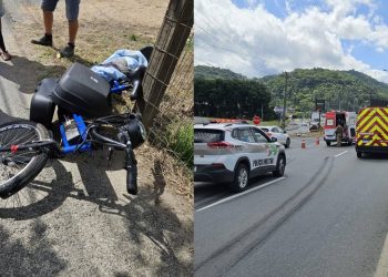 Idoso fica ferido após colisão entre caminhão e bicicleta elétrica em Jaraguá do Sul