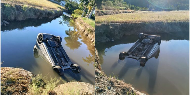 [Fotos] Homem fica 40 minutos preso dentro de carro que caiu em córrego em Guaramirim