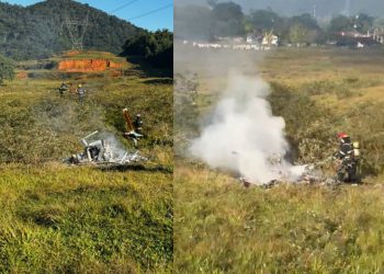 Helicóptero cai e piloto morre em Pomerode; aeronave colidiu com torre de alta tensão