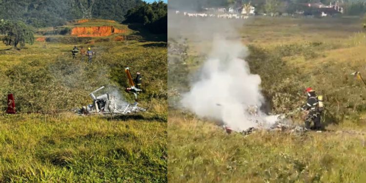 Helicóptero cai e piloto morre em Pomerode; aeronave colidiu com torre de alta tensão