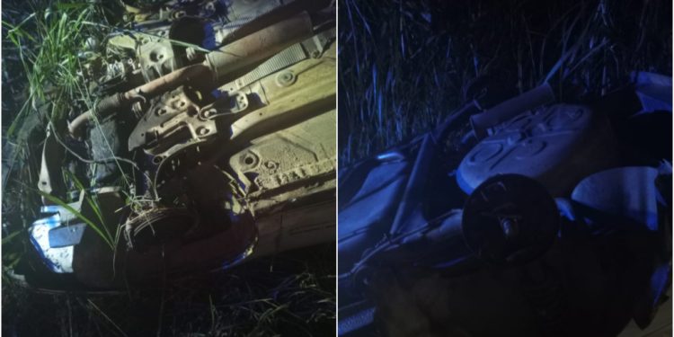 “Inacreditável”: Carro tem as rodas furtadas após capotar em Massaranduba