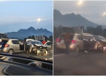Duas pessoas são encaminhadas ao hospital após acidente no viaduto em Guaramirim