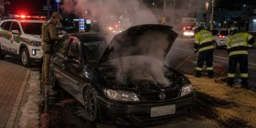 Motorista foge da PM de Schroeder até Jaraguá do Sul e carro ‘tranca’ motor