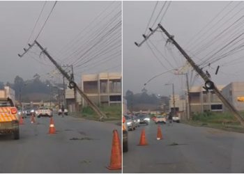 [Vídeo] Carro bate contra poste em Guaramirim