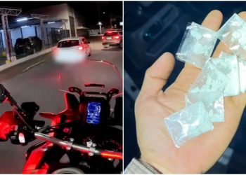 [Vídeo] “Peguei um pó pra cheirar”: PM prende traficante após denúncia de consumo perto de igreja em Jaraguá
