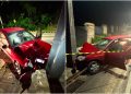 Motorista fica ferido após carro bater contra poste em Schroeder