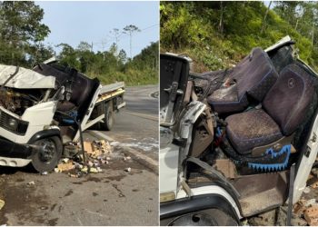 [Vídeo] Caminhão sai da pista em Corupá