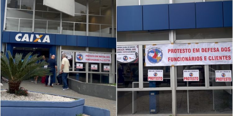 [Vídeo] Paralisação de bancários reúne categoria em protesto no Centro de Jaraguá do Sul