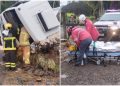 [Fotos] Caminhão sai da pista em Corupá e motorista fica ferido