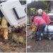 [Fotos] Caminhão sai da pista em Corupá e motorista fica ferido