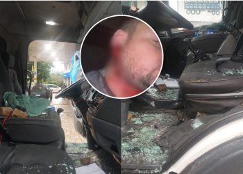 Caminhoneiro é atingido por pedra após deslizamento na BR-280 em Corupá