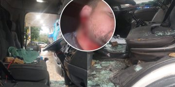 Caminhoneiro é atingido por pedra após deslizamento na BR-280 em Corupá